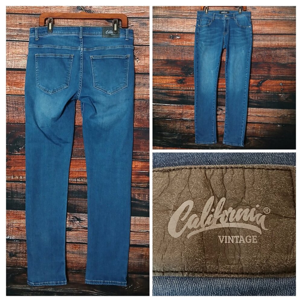 California Vintage Jeans Size 32X32 Slim Straight Blue Denim Stretch Distressed